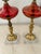 Metal 1960s Mid Century Modern Cranberry Glass and Brass Lamps on Marble Bases, a Pair For Sale - Image 7 of 8