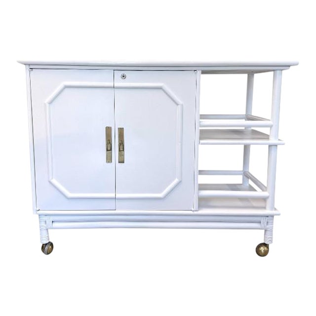 Vintage Coastal Faux Bamboo Bar Cart / Server For Sale