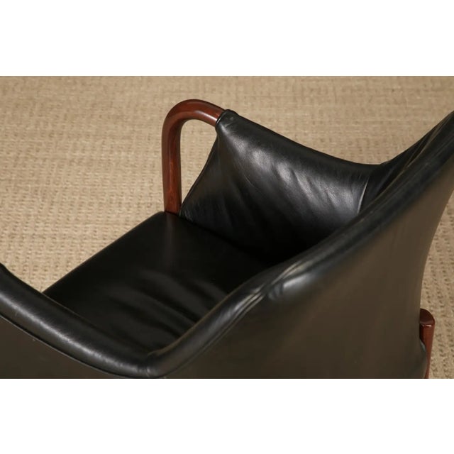 Set of Six Black Leather Dining Armchairs W Cassina Label, C 1980s, Refinished For Sale - Image 13 of 16