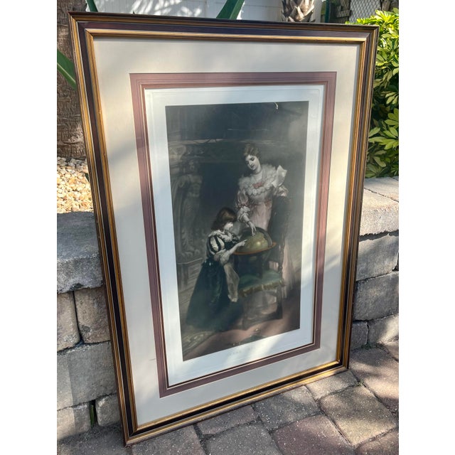 Framed English Lithograph of Mother and Child, titled "Where Papa is" Size: 35.5"T x 25"W x 1.5"D Circa: 1920. *Acquired...