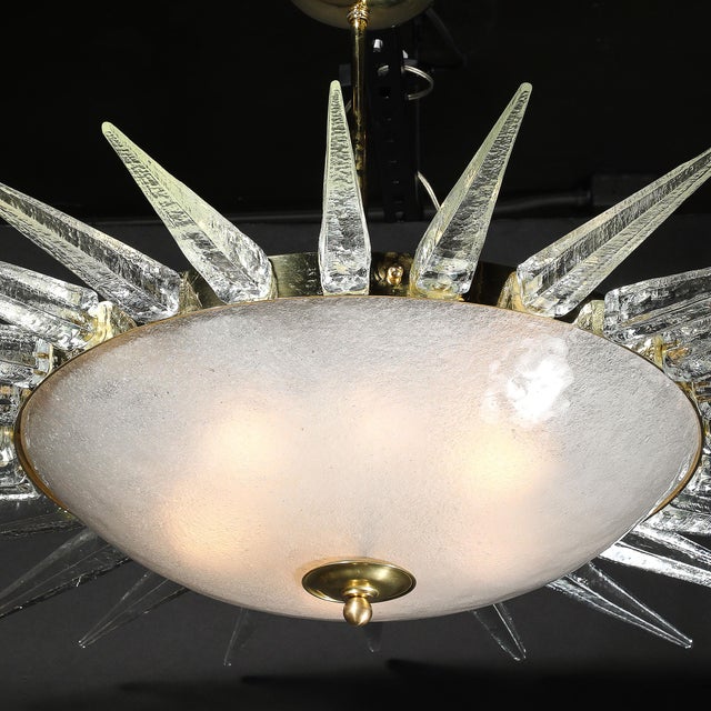 Modernist Brass Fitted Hand-Blown Murano Glass Starburst Spike Form Chandelier For Sale - Image 18 of 18