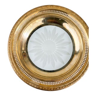 Vintage Sterling Silver Rim Cut Glass Wine Bottle Coaster / Dish For Sale