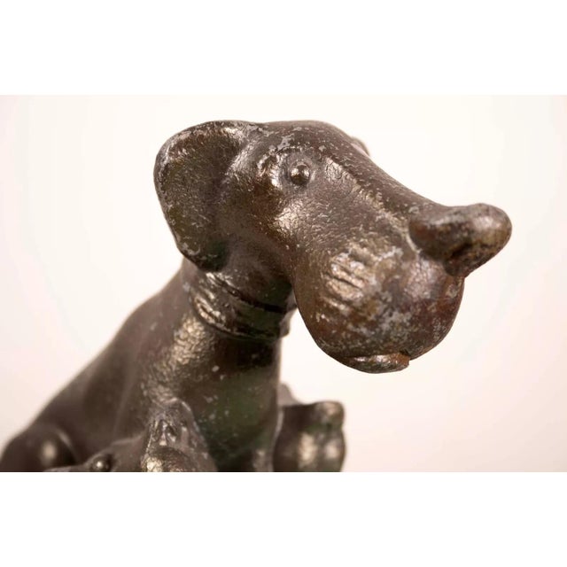 Early 20th Century Art Deco Sitting Dogs Figurine Metal Sculpture with Vintage Jadeite Bowl 1930sv For Sale - Image 5 of 8