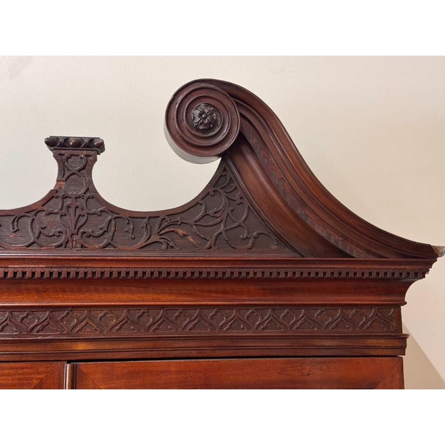 Early George III Mahogany Bureau Bookcase With Carved Swan Neck Pediment For Sale - Image 17 of 17