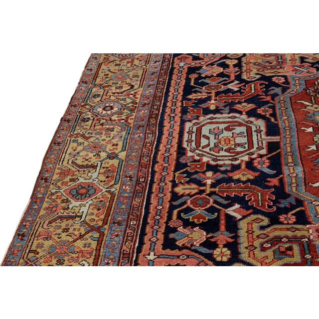 Antique Persian Heriz Handmade Allover Designed Blue Wool Rug For Sale - Image 10 of 11