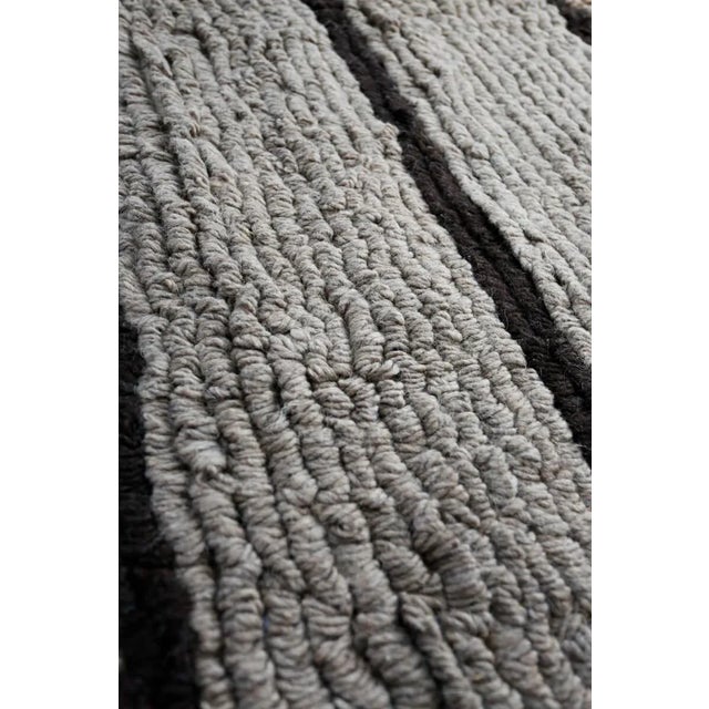 Handmade Striped Looped Pile Wool Area Rug For Sale In New York - Image 6 of 12