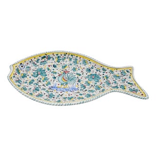 Hand-Painted Orvieto Rooster Platter – Deruta Italian Ceramic Fish Tray 18.5" For Sale