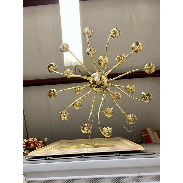 Mid 20th Century Vintage Large Brass Chandelier 21 Arm For Sale - Image 5 of 5