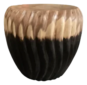 Sculptural Side Table Solid Mango Wood, Carved Ribbed Detailing Modern Organic