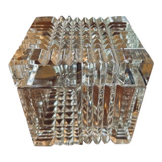Vintage Crystal Trinket Box Faceted Cube With Lid For Sale