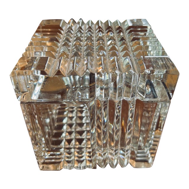 Vintage Crystal Trinket Box Faceted Cube With Lid For Sale