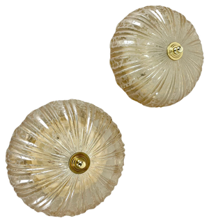 German Textured Amber Glass Wall Lights, 1970s, Set of 2
