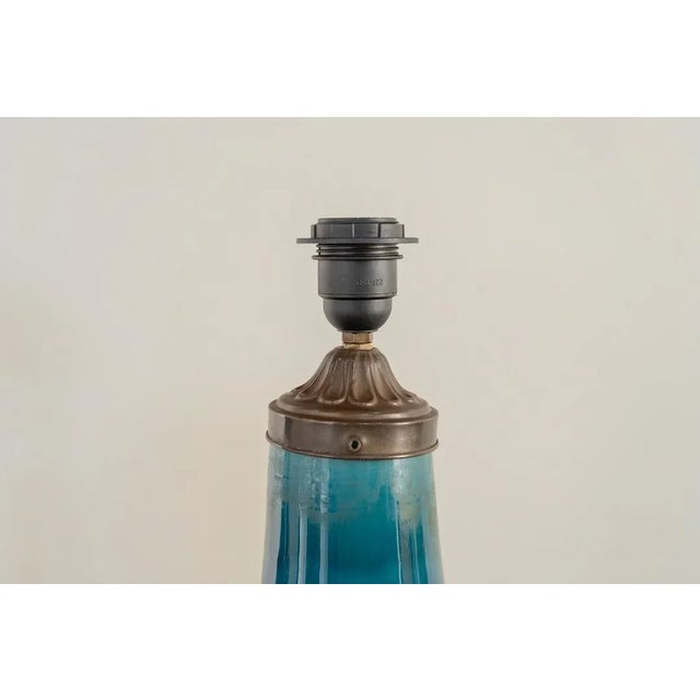 Metal Vintage Lamps in Calamine and Blue Porcelain, Set of 2 For Sale - Image 7 of 9