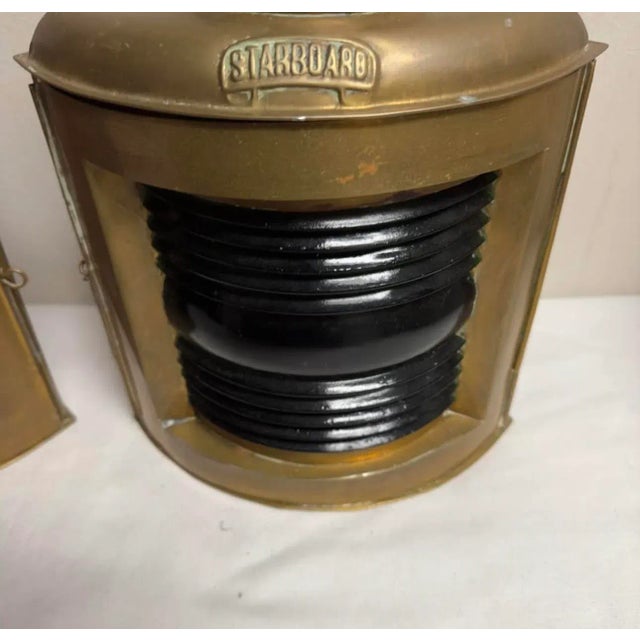 Nautical Vintage Nautical Decorative Brass Ship Lanterns, Port and Starboard - a Pair For Sale - Image 3 of 5