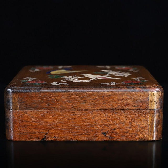Late 20th Century Vintage Rosewood Box With Mother-of-Pearl Bird and Floral Inlay For Sale - Image 5 of 9