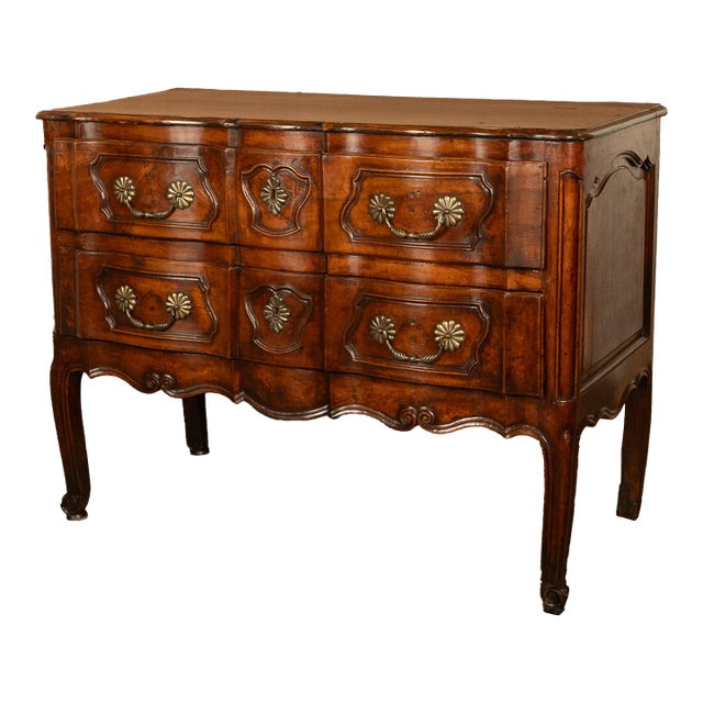 Antique 18th Century French Provincial Régence Carved Walnut Commode Chest 1760 For Sale