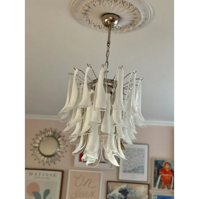 Glass Large White Murano Glass Chandelier For Sale - Image 7 of 7