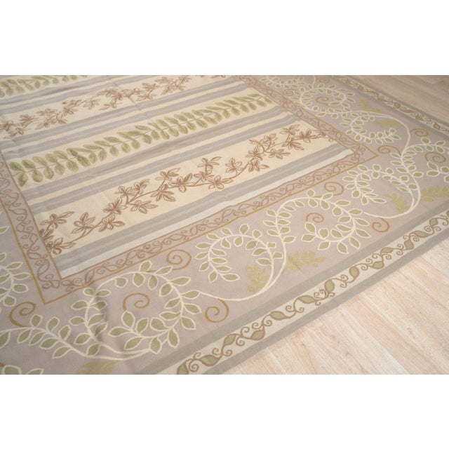 9x12 Vintage Aubusson Flat Weave Wool Rug, Lilac Grey Fern Stripe For Sale In New York - Image 6 of 10