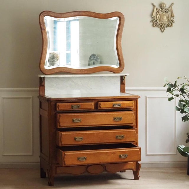 Antique French Washstand with Chest of Drawers, Mirror and Marble Top For Sale - Image 13 of 18