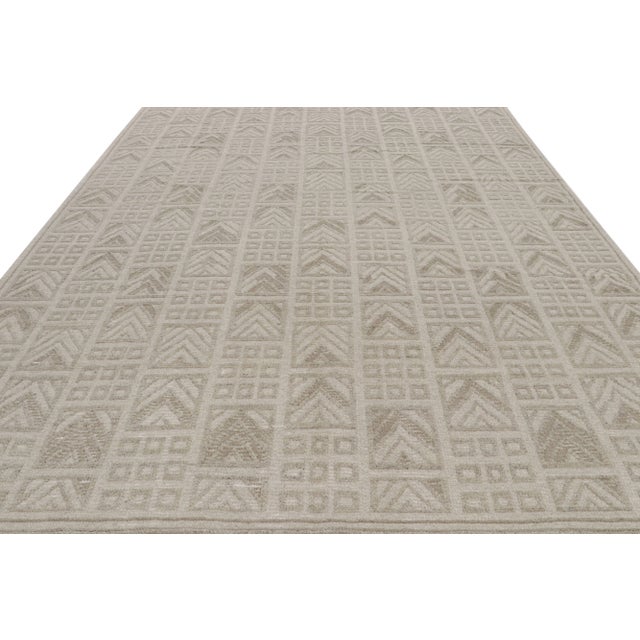 Mid-Century Modern Rug & Kilim’s Scandinavian Style Rug With Beige and Gray Geometric Patterns For Sale - Image 3 of 8