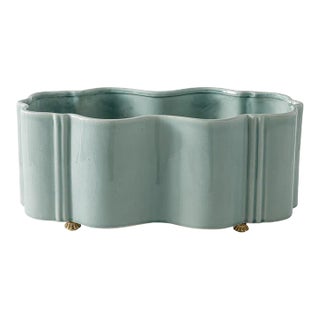 Tuscan Scallop Planter with Brass Feet - Celadon For Sale