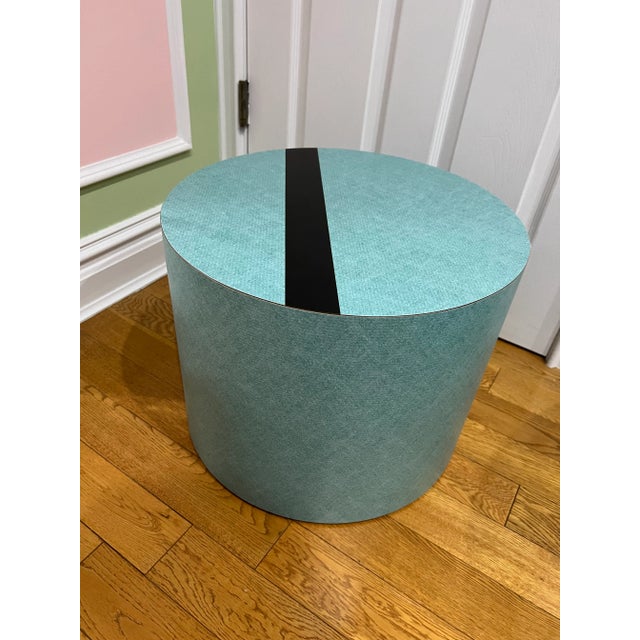 1980 Teal Blue Formica Shortee Pedestal There is a matching taller pedestal in a separate listing
