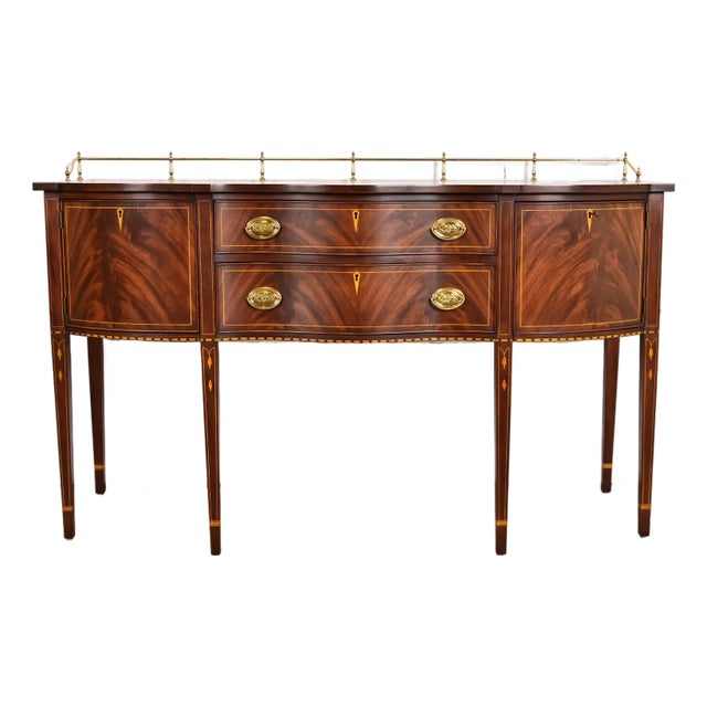 Henkel Harris Federal Inlaid Flame Mahogany Serpentine Front Sideboard Credenza With Brass Gallery For Sale