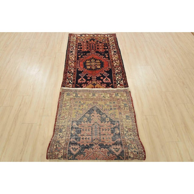 Karajeh Runner 3’3” X 10’9” Blue Wool Semi-Antique Tribal Hand-Knotted Rug For Sale - Image 13 of 14