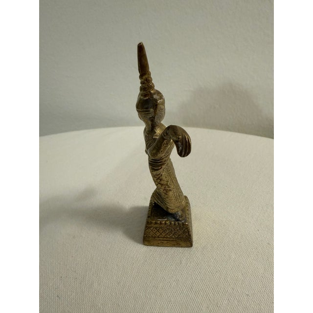 1960s Southeast Asian Brass Dancer Figurine | Thai / Cambodian Apsara Style- Female For Sale - Image 4 of 8