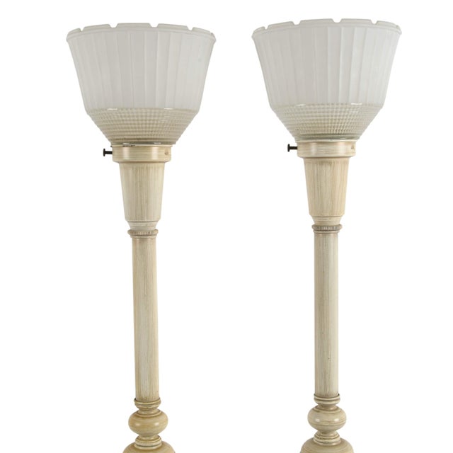 Pair of Steiff Table Lamps With Ivory‑Toned Bases and Ribbed Glass Shades For Sale In Greensboro - Image 6 of 6