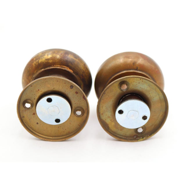 French Antique 1920s Louis XIV Corbin Brass Dummy Door Knob Set For Sale - Image 3 of 3