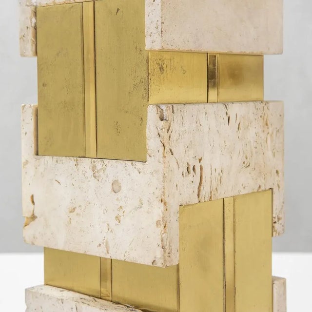 Table Lamp in Travertine and Brass by Gaetano Sciolari, 1970s For Sale - Image 3 of 8