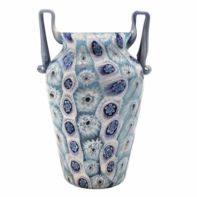 Art Deco Antique Fratelli Toso Murano Matte Millefiori Murrine Handled Vase 6" For Sale - Image 3 of 15