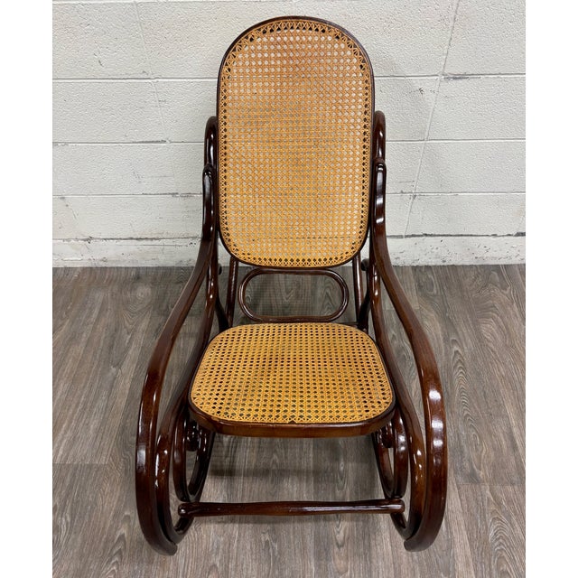 Thonet Vintage Thonet Style Bentwood Beechwood Cane Seat Cane Back Rocking Chair For Sale - Image 4 of 17