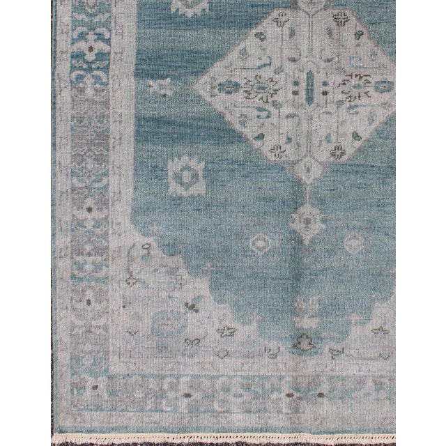 Early 21st Century Modern Oushak Design in Silver and Sea-Foam Green Color For Sale - Image 5 of 7