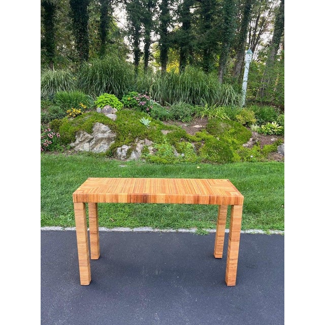 Billy Baldwin Style Wrapped Wicker Console Table With Minimalist Design For Sale In New York - Image 6 of 18