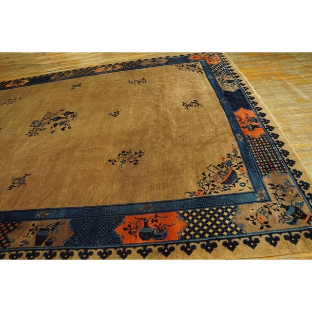 1920s Camel Classic Greek Key Art Deco Antique Peking Chinese Rug 10' 2"x 13' 6" For Sale - Image 4 of 9
