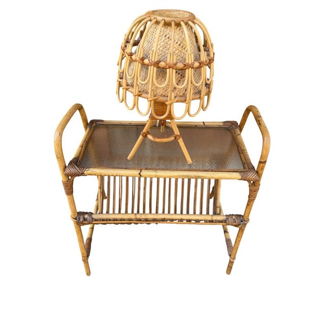 Italian Rattan Side Table, 1950s For Sale - Image 4 of 14