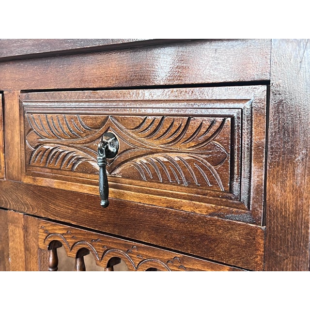 20th Century Large Catalan Spanish Baroque Carved Walnut Credenza or Buffet For Sale - Image 9 of 12