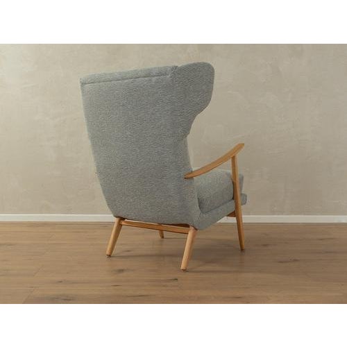 Wing-Chair in Beech and Fabric, 1950s For Sale - Image 5 of 8