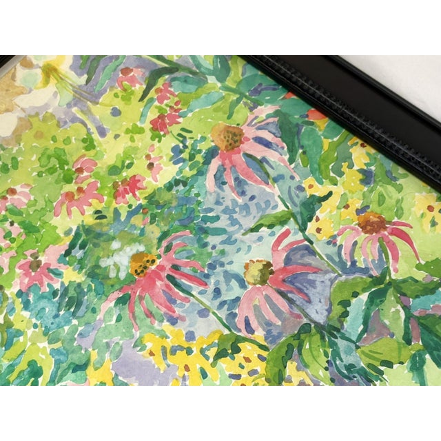 Original Framed Vibrant 'Field of Flowers' Watercolor Painting For Sale - Image 10 of 15