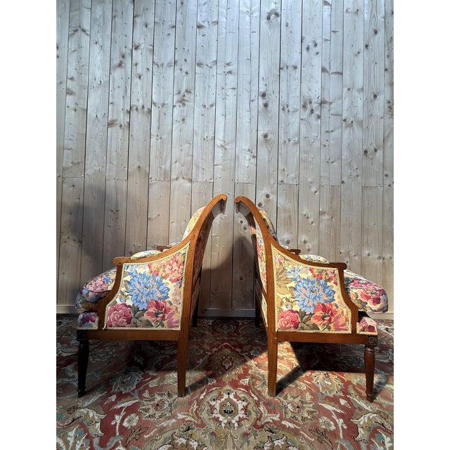 1960s Large Louis XVI Style Bergère Lounge Chairs, 1960s, Set of 2 For Sale - Image 5 of 8