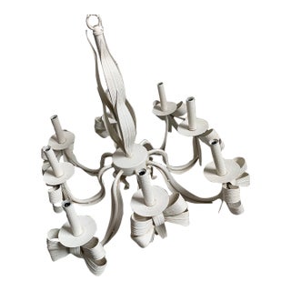 Vintage White Metal Bow Hanging Chandelier Cottage Core Whimsy Decor For Sale
