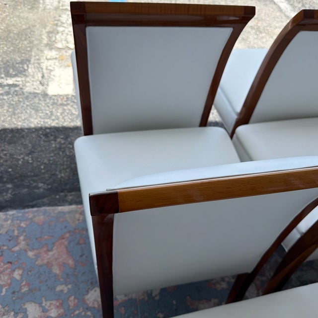 Late 20th Century Set of 8 Art Deco Polished Wood Leather Dining Chairs For Sale - Image 9 of 12