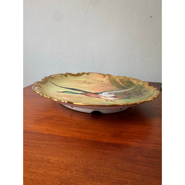 French Country Antique Limoges Coronet France Hand Painted Mallard Duck Plate With Gilded Rococo Rim For Sale - Image 3 of 11