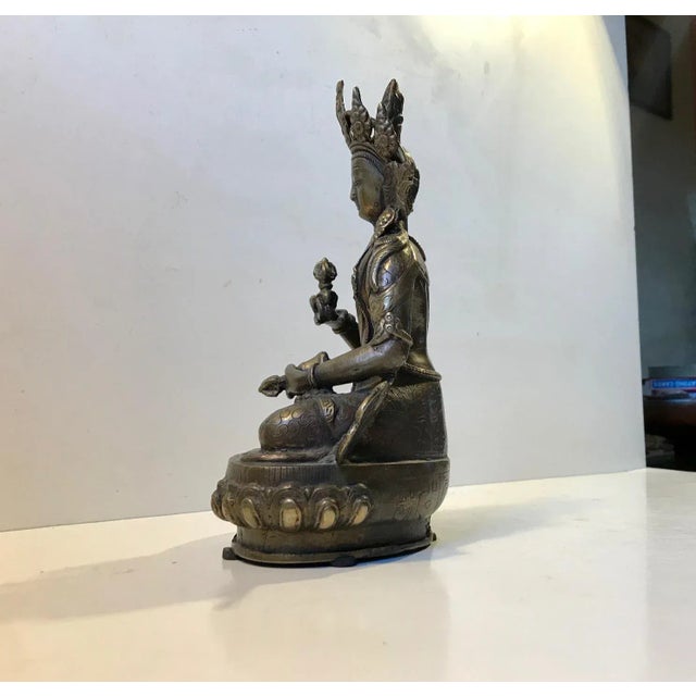 Antique Tibetan Vajrasattva Buddha in Bronze For Sale - Image 14 of 15