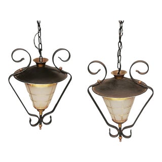 1960s French Mid Century Hanging Lanterns - a Pair For Sale