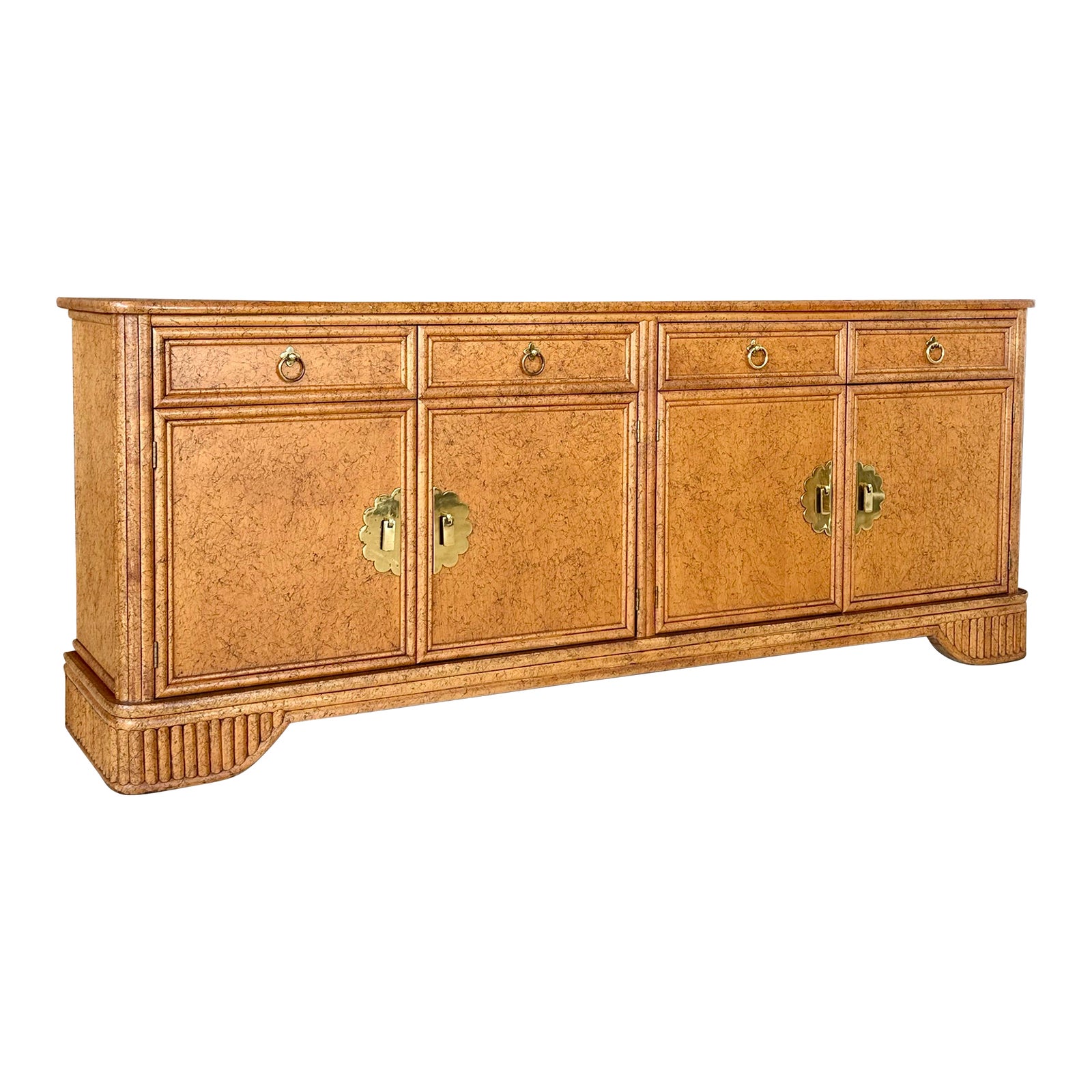 Vintage Coastal Rattan Trimmed Wood Credenza by Ficks Reed | Chairish