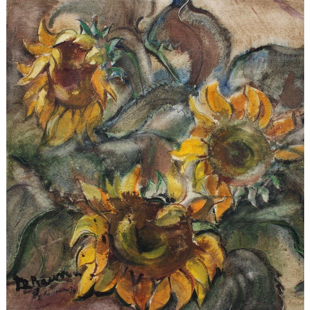 Dzidra Bauma, Sunflowers, 1974, Watercolor, in Good conditions. Designed 1970 to 1979 This piece has an attribution mark,...