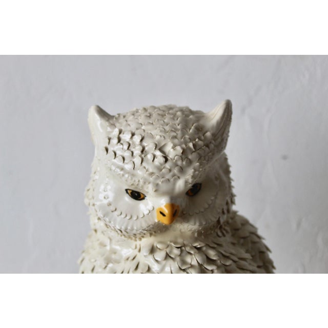 1980s Vintage Mid-Century Modern Textured Glazed Ceramic Owl Sculpture For Sale - Image 5 of 11